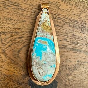 Handcrafted Turquoise and Copper Statement Piece Teardrop Pendant